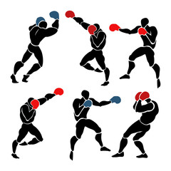 Boxing match. Silhouette of two professional boxer