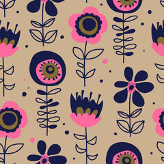 Poster - seamless pattern with hand drawn flowers