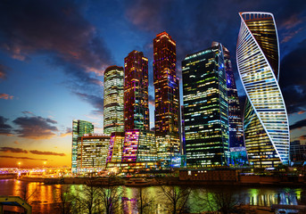 Wall Mural - Moscow city (Moscow International Business Centre) at night, Russia.