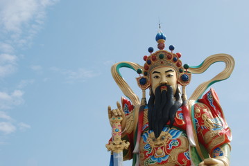 A closeup view of Xuan-tian-shang-di, taoist god statue by Lotus Pond in Kaohsiung, Taiwan