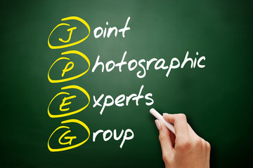 Fototapete - jpeg - joint photographic experts group acronym, concept on blackboard