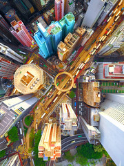 Wall Mural - aerial view of downtown city and center living building condominium, express way at middle city of Hongkong