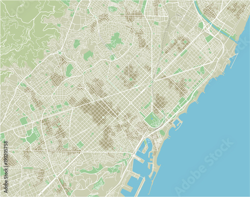 Cuadros en Lienzo Vector city map of Barcelona with well organized separated layers
