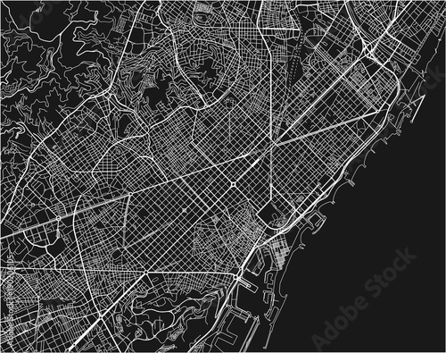 Fotografía Black and white vector city map of Barcelona with well organized separated layers
