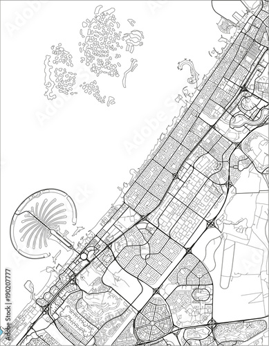 Fotomural Black and white vector city map of Dubai with well organized separated layers