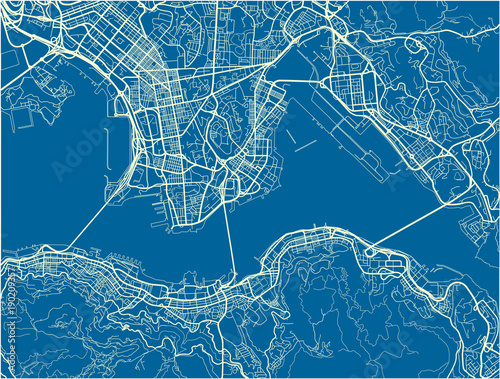 Fotografía Blue and White vector city map of Hong Kong with well organized separated layers
