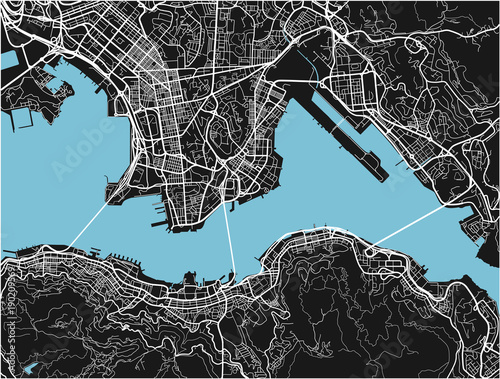 Fotomural Black and white vector city map of Hong Kong with well organized separated layers