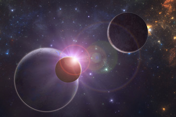 Wall Mural - deep space fantasy solar system, scifi 3d space illustration