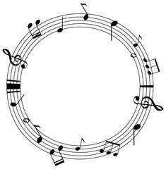 Wall Mural - Round frame template with music notes on scales