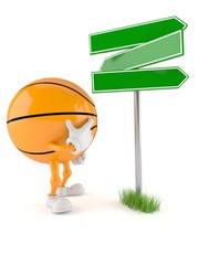 Poster - Basketball character with blank signpost