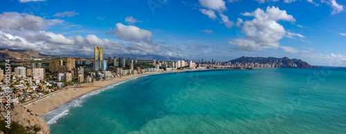 Panoramic view Benidorm with high buildings, mountains and sea Obraz na płótnie