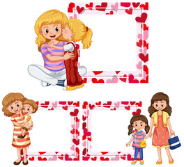 Poster - Heart frame templates with mother and kids