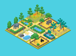 Poster - zoo concept 3d isometric view. vector