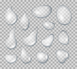 Wall Mural - Realistic Detailed 3d Clear Water Drops Set. Vector