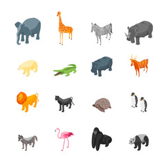 Poster - wild animals icons set isometric view. vector