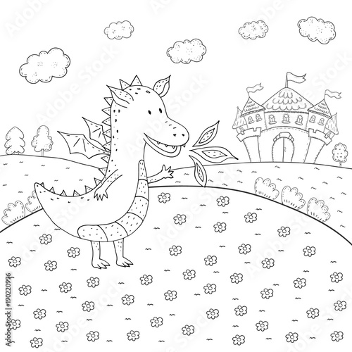 Coloring Book Fairy Tale Dragon And Magic Castle Design For Kids Buy This Stock Vector And Explore Similar Vectors At Adobe Stock Adobe Stock