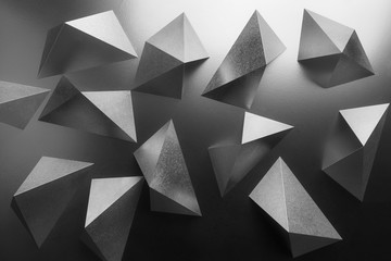 Composition with silvery geometric shapes, black and white abstract