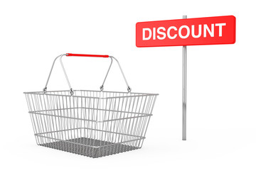 Aufkleber - Red Pole Discount Sign near Wire Shopping Basket. 3d Rendering