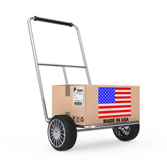 Aufkleber - Cardboard Box with USA Flag over Hand Truck. 3d Rendering