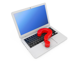 Fototapete - Computer Online Help Information Concept. Red Question Mark over Laptop Keyboard. 3d Rendering