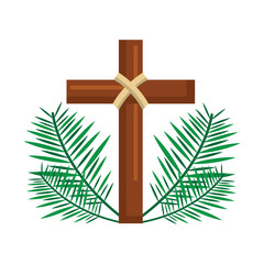 Wall Mural - sacred cross religious with frond branches vector illustration