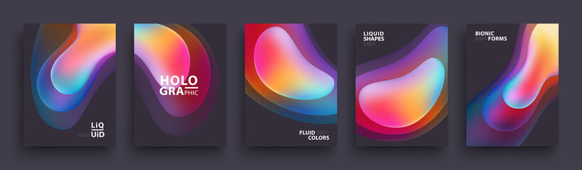 Modern Covers Template Design. Fluid colors. Set of Trendy Holographic Gradient shapes for Presentation, Magazines, Flyers, Annual Reports, Posters and Business Cards. Vector EPS 10