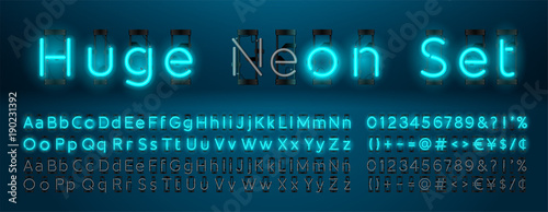Fotografía Mega huge neon set glowing alphabet with upper and lowercase letters, vector Font