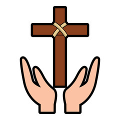 hands praying the sacred cross christianity vector illustration