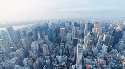 Wall Mural - NEW YORK CITY - OCTOBER 25, 2015: Aerial view of city skyline. The city attracts 50 million people every year