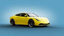 Yellow Sports Car On Blue Background