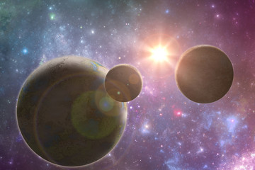 Wall Mural - fantasy solar system, scifi universe 3d illustration