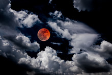 Blood Moon Red Eclipse Black Sky Lunar Full Space Background