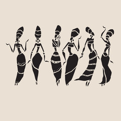 Silhouette of woman. African dancers. Dancing woman in traditional ethnic style. Vector Illustration.