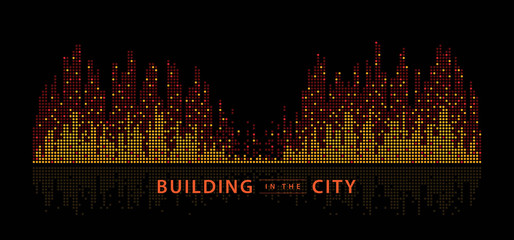 Wall Mural - Abstract City vector, Equalizer background. transparent city landscape, Dots Building in the night City