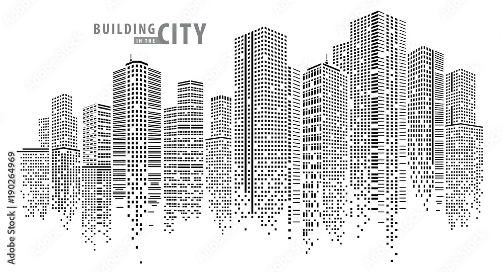 Abstract City vector, transparent city landscape, Dots Building in the night City - obrazy, fototapety, plakaty 
