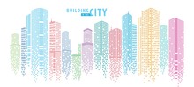 Abstract City Vector, Transparent City Landscape, Dots Building In The Night City