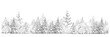 Winter  forest   drawing  in black and white, seamless element, isolated border.