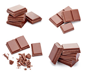 close up of chocolate pieces on  white background