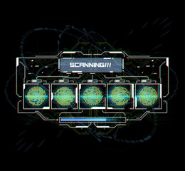 Poster - finger scan in futuristic style. biometric id with futuristic hud interface. fingerprint scanning te