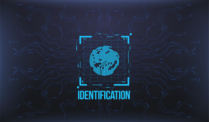 Poster - finger scan in futuristic style. biometric id with futuristic hud interface. fingerprint scanning te
