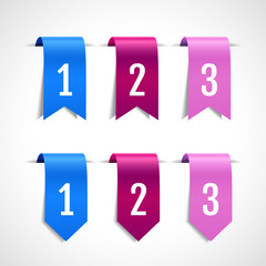 Canvas Print - set of colored decorative ribbons, labels, flags or bookmarks with numbers. blue, crimson, pink tags