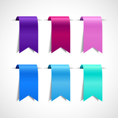 Wall Mural - set of colored decorative ribbons, labels, flags or bookmarks. purple, crimson, pink, blue and bluis