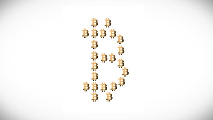 Aufkleber - Bitcoin shape made from bitcoins. Clip. Digital currency. Cryptocurrency. Golden bitcoin symbol isolated on white background