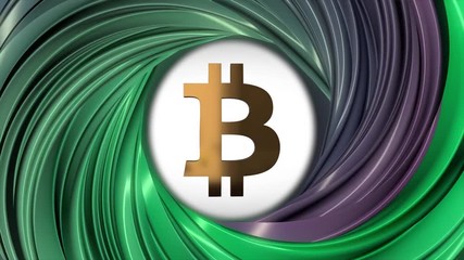 Aufkleber - Abstract animation of bitcoin currency sign in a colored spinning vortex