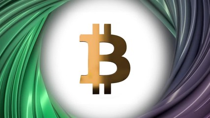 Aufkleber - Abstract animation of bitcoin currency sign in a colored spinning vortex