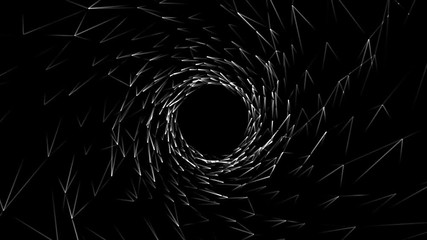 Fototapete - Abstract background with animation of white geometric shapesin and abstract futuristic tunnel with light. Animation of seamless loop. animation of rotation circles and rings with light rays and glow