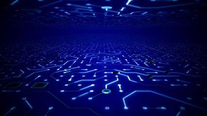 Endless Travel Through Deep Blue Circuitboard Environment Background Loop
