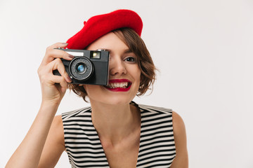 Sticker - Portrait of a smiling woman wearing red beret