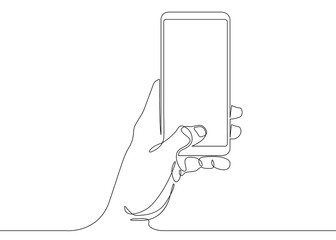 continuous line drawing In his hand phone smartphone