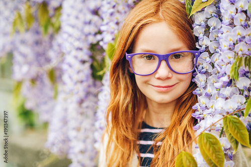 Close Up Portrait Of Adorable 9 10 Year Old Red Haired Kid Girl